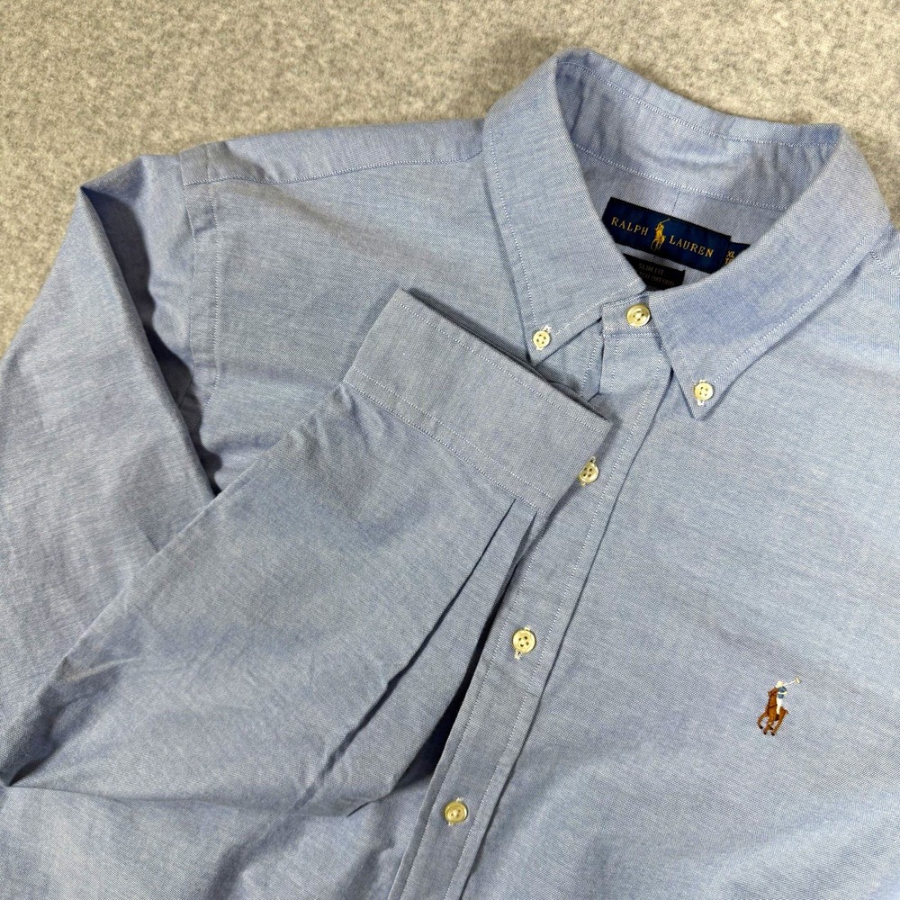 Ralph Lauren Men's XL Blue Slim Fit Stretch Oxford Long Sleeve Button-Down Shirt